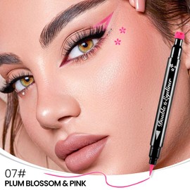 evpct 1Pcs Pink Colored Winged Eyeliners Stamp, Pink Flowers Face Stamps Makeup Eyeliner Eye Stamp Liners Tool Set Kit for Women Waterproof, Wing Eyeliner Stamp Figures Tool Wingliner Shapes, 07#