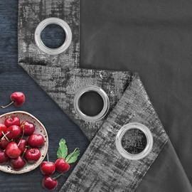 always4u Soft Velvet Curtains 95 Inch Length Luxury Bedroom Curtains Silver Foil Print Window Curtains for Living Room Set of 2 Charcoal Grey