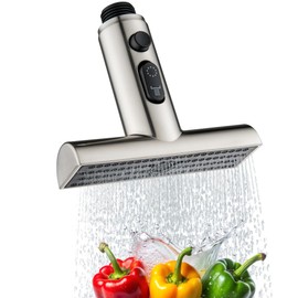 DOUBLUOEG Kitchen Faucet Head Replacement, Modern Brushed Nickel, 3.9 x 4.3 Inches, 3 Modes Pull Down, Universal G1/2 Thread, Nickel Finish, Showerhead, Faucet Head