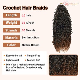 MIMAN 6 Packs 10 Inch Pre-looped Yanky Twist Crochet Hair Braids for Women Synthetic Ombre Brown Curly Mini Spring Passion Twist Crochet Hair Extensions for DIY Mohawk Braided Ponytail Hairstyle