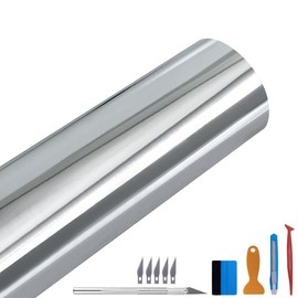 LZLRUN 1FT x 10FT Gloss Chrome Mirror Vinyl Wrap Adhesive Car Sticker Decal Film (Silver)