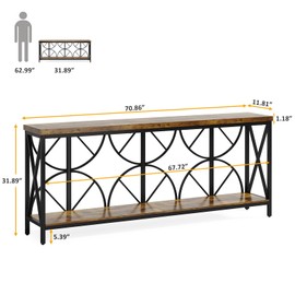 Celaform 70.9-Inch Extra Long Sofa Table, Industrial Narrow Console Table Behind Couch Entryway Tables with Storage for Living Room, Entrance, Hallway, Foyer, Unique Geometric Design