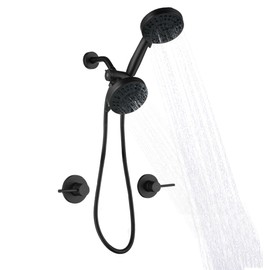 SUBEIXI 2 Handle Shower Faucet Wall Mounted Two Handles Shower Faucet Set with 8 Modes Rainfall Shower Head and 10 Modes Handheld 2 Knobs Shower Trim Kit with Rough-in Valve, Matte Black