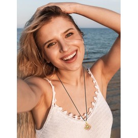 KZX Lotus Aromatherapy Diffuser Necklace for Women Gold Lotus Ball Pendant Essential Oil Diffuser Jewelry Christmas Gift, 7 PCS Lava Rocks, 24 inches Leather Chain