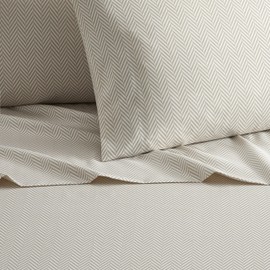 Chic Home Denise 3 Piece Sheet Set Super Soft Graphic Herringbone Print Design – Includes 1 Flat, 1 Fitted Sheet, and 1 Pillowcase, Twin, Beige