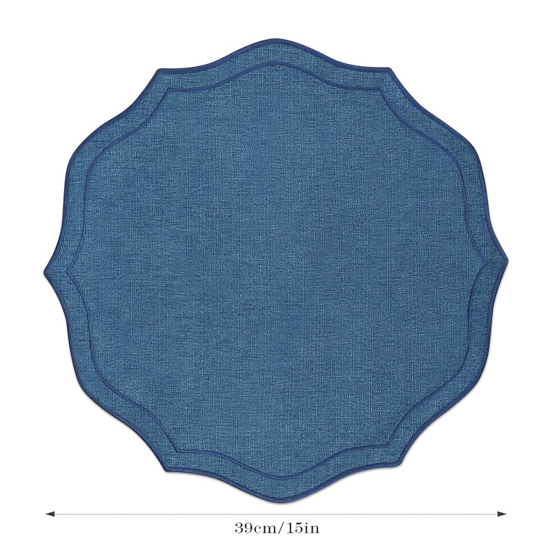 fanquare Navy Blue Round Placemats Set of 4, 15" Embroidered