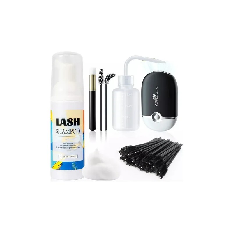 Kit Shampoo Espuma Para Pestañas Y Brocha Para Extensiones