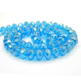 Pack of 85 Czech Bohemian Crystal Beads, 6 mm, Czech Beads, CZ Glass Faceted Rondelle Beads, Glass Beads, 1 Strand (Aquamarine AB 2x)