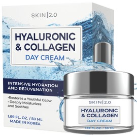 Skin 2.0-Hidratante facial con ácido hialurónico y colágeno probado por dermatólogos, antienvejecimiento, restaura la elasticidad, hidratante,...     