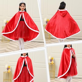 Century Star Girl Fur Princess Cape with Hood Girls Cloak for Little Girls Christmas Red 3-4 Years