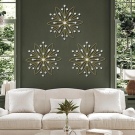 ZEXUIRU 3 Set Gold Metal Jeweled Wall Art Bling Crystal Home Décor Star Sun Rhinestone Wall Hanging Diamond Accents