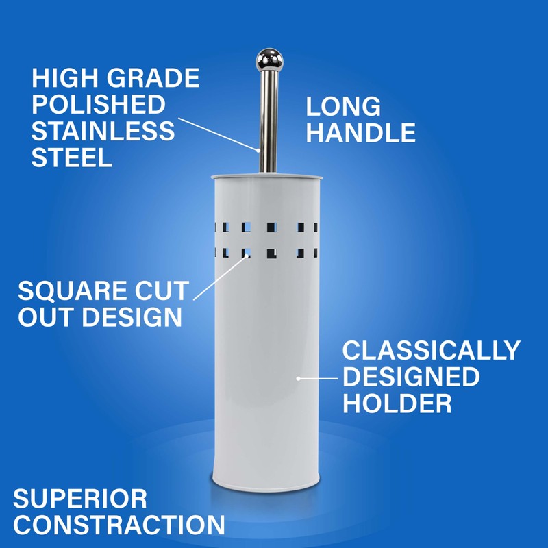 Stainless Steel toilet Brush Holder Free Standing Brush (White)