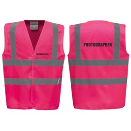 Brook Hi Vis Premium Safety Vest - PHOTOGRAPHER Printed Front & Back, Event Management High Viz Waistcoat, Available in 14 Colours, Festivals (Pink, XLarge)
