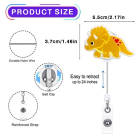Cute Triceratops Badge Reel Retractable, Funny Dinosaur Badge Reel for Nurse Nursing Student RN CNA Medical Worker & Teacher, Pediatric Nurse Badge Holder with Alligator Clip & 24” Durable Nylon Cord