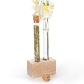 Tuuters Spice Rack Wooden Spice Rack with Test Tubes and Corks 190 x 340 mm, Transparent/Brown (10 Holes)