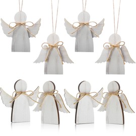 Christmas Wooden Angel Ornaments Farmhouse Christmas Ornaments Xmas Angels Rustic Christmas Decorations White Christmas Ornaments for Christmas Tree Home Decoration (8)