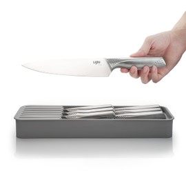 LI JIU Kitchen Knife Set 7 Pcs & Horizontally Knives Case, Crafted from High Carbon 5Cr15Mov Stainless Steel and Food-Grade Polypropylene. (7)