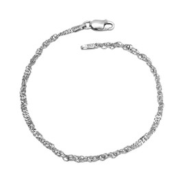 Singapore Bracelet 925 Sterling Silver Rhodium-Plated 2.4 mm Wide Choice of Length 18 19 20 cm Singapore Chain Silver Chain Bracelet Tarnish-Resistant, Sterling Silver, No gemstone