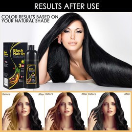 Black Hair Dye Shampoo for Gray Hair, Semi-Permanent Hair Color Shampoo for Women and Men, Herbal Ingredients and Ammonia Free, 3 in 1-100% Grey Coverage(17.6 Fl oz) (Black)