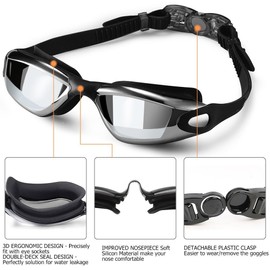Swim Goggles, Triathlon Swimming Goggles, No Leaking UV Pool Goggles, Anti Fog Water Goggles for Adult Men Women (Black)