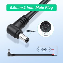 SinLoon 2 Pack 14AWG DC5521 Power Pigtails Cable 12V/24V 90 Degree DC 5.5mm x 2.1mm Male Plug to Bare Wire Open End Power Supply Repair Cord for CCTV Surveillance Camera, LED Strip Light (1M/3.3Ft)
