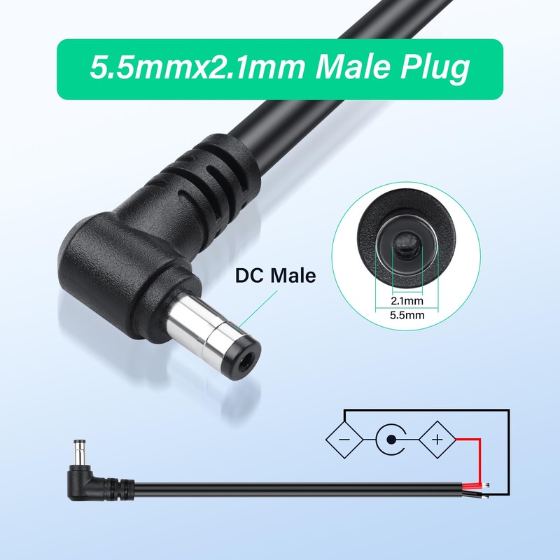 SinLoon 2 Pack 14AWG DC5521 Power Pigtails Cable 12V/24V 90