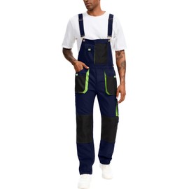 WORK IDEA Work Bib Overall for Men Workwear Casual Dungarees Jumpsuit with Big Cargo Pockets,Navy/Green, 42Wx32L