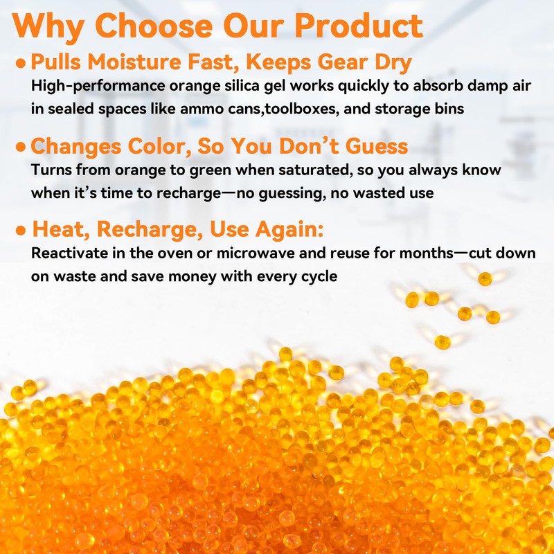 RAINFLOW Orange Desiccant Beads Reusable - 450G Indicating Silica Gel