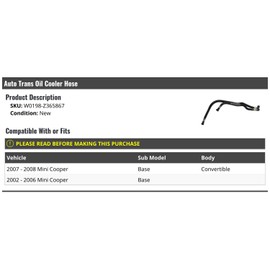 Marketplace Auto Parts Automatic Transmission Oil Cooler Hose - Compatible with 2002-2008 Mini Cooper