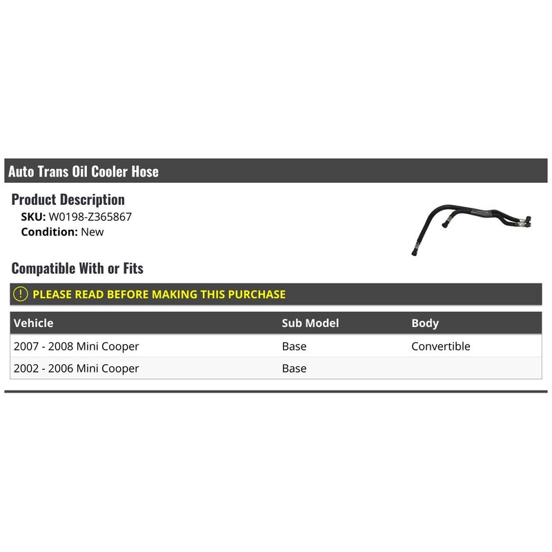 Marketplace Auto Parts Automatic Transmission Oil Cooler Hose - Compatible