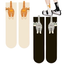 2Pairs Cute Cat Socks with Balls,Novelty Animal Cotton Socks,Cute Cotto/n Novelty Funny Animal Fun Crew Socks,Cute Cat Socks,3D Funn/y Cats Sock/s,Fun/ny Novelt/y Anima/l Print Crew Cotton