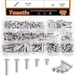 Tanstic 330Pcs M4 Solid Aluminum Brazier Head Rivets, 6mm 10mm 14mm 20mm 25mm Length Solid Aluminum Rivets for Machinery Automobile Industry