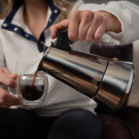 London Sip Stainless Steel Stovetop Espresso Maker Moka Pot Italian Coffee Percolator, Silver, 3 Espresso Cups