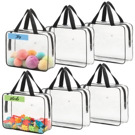 Wisebright 6 Pack Toy Storage Bags, Toy Storage Organizer with Zipper, PVC Clear Storage Bags for Board Games, Puzzles, Building Blocks