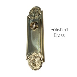 Refined antique style door trim escutcheon plate in the Polished Brass Finish