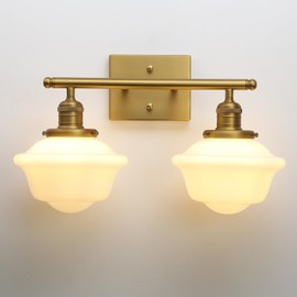 Pathson 2-Lights Milk White Wall Sconce Lighting, Hardwired Bathroom Vanity Lamps, Vintage Indoor Wall Decor Lights for Mirror, Living Room, Bedroom, Stairwell, Fireplace, Foyer