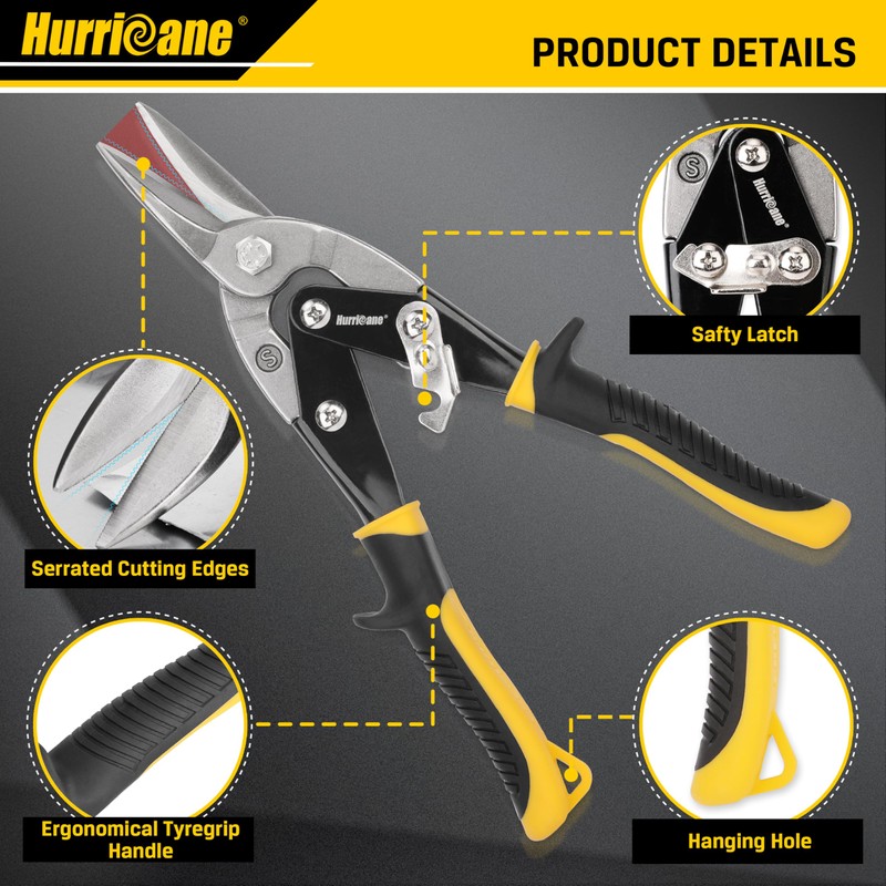 HURRICANE 3 pc Aviation Tin Snips Set, 10 inch Metal