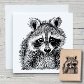 Newstamps Raccoon 02 Wooden and Rubber Stamp for Cards and Gifts, Wooden Stamp for Animals, Animal Stamps, Scrapbook, Textile Stamp, Decoration, Children