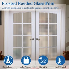 FEOMOS Window Privacy Film, Frosted Reeded Glass Film Decorative Window Decals, 3D Glass Stickers for Window Door Cabinet Non Adhesive 29.5 x 78.7 inches