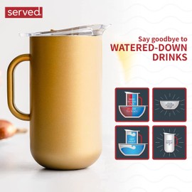served Brand | Premium Pitcher (2L) - Keep Drinks Cold or Hot for Hours with our Vacuum-Insulated, Double-Walled, Copper-Lined Stainless Steel Pitcher (Gold)
