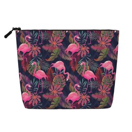 MINIOZE Tropical Pink Flamingo And Palm Leaves Makeup Bag Travel Cosmetic Bag Organizer Toiletry Bag Make Up Bags For Women Girls Large Light