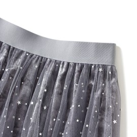 Women Tutu Tulle Skirt Fairy Elastic High Waist Party Midi Skirt Asymmetrical Tutu A-Line Mesh Layered Swing Skirts (C-Grey, ONE Size)