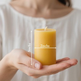6 Pack Beeswax Pillar Candles 2x3inchs Beeswax Candles, 100% Pure Natural Bees Wax Piilar Candle-186 Hours Long Burning for Emergency, Bees Wax Candle Bulk for Home Relax Smokeless & Dripless(2x3in)