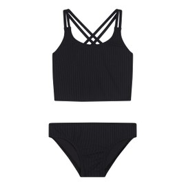 Kanu Surf Girls' Waverly UPF 50 Beach Sport Criss-Cross Tankini, Drop Needle Solid Black