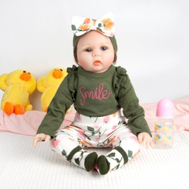 Reborn Baby Doll Clothes Outfit Accessories Army Green 4pcs Set for 17-22 Inch Reborn Doll Newborn Girl