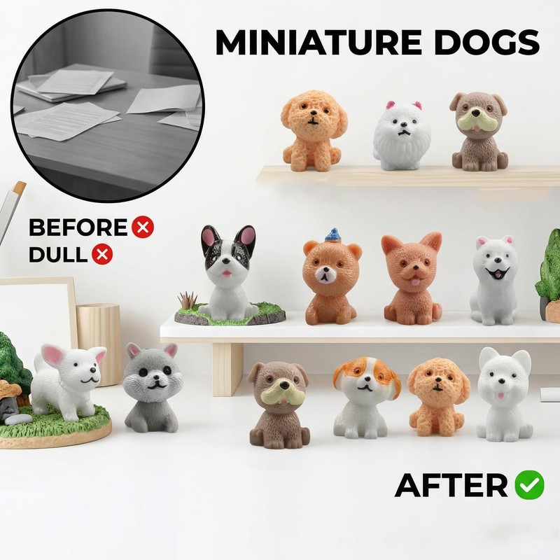 Gaomumu 12PCS Mini Cute Puppy Figurines, Resin Cartoon Dog Ornaments,