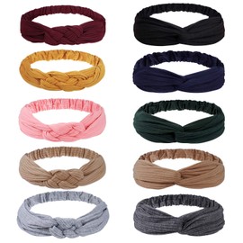 Women's Headbands, Pack of 10 Elastic Hair Bands, Soft Twisted Turban Print Head Wrap Hair Accessories, Decorative for Everyday Yoga, Sports, Fitness, Cleaning