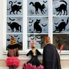 Decoración para ventanas de gato negro de Halloween, calcomanías espeluznantes