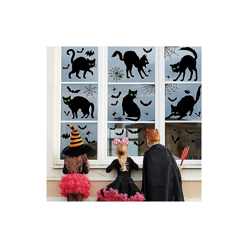 Decoración para ventanas de gato negro de Halloween, calcomanías espeluznantes