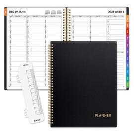 SUNEE 2026 Appointment Book, Quarter-Hourly, Weekly & Monthly - from January 2026 - December 2026, 8.5"x11" Weekly Planner, Flexible Cover, Note Pages, Pockets, Bookmark, Spiral Binding, Black